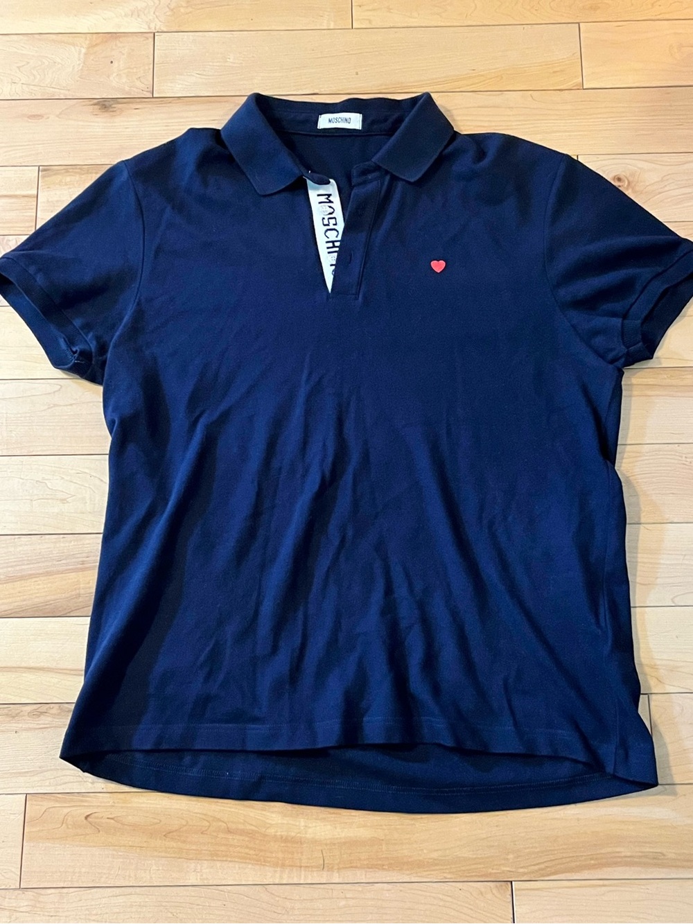Moschino Navy Logo Polo w Small Red Heart Emblem size extra large (XL)